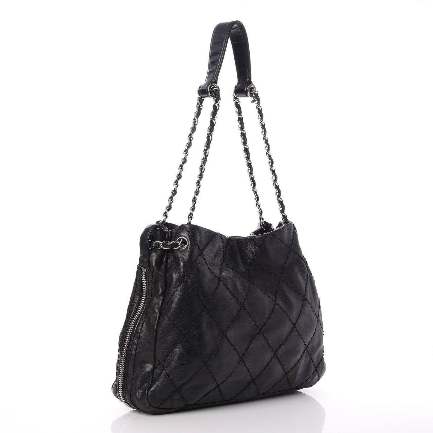 Lambskin Stitched Expandable Tote Black