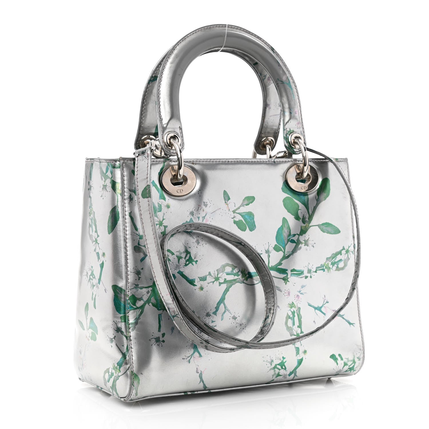 Christian Dior Metallic Patent Floral Printed Medium Lady Dior 3 of 15