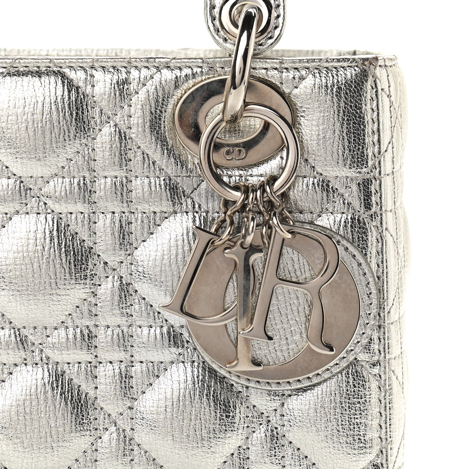 Christian Dior Metallic Grained Calfskin Cannage Small Lucky Badges My Lady Dior Silver 7 of 11
