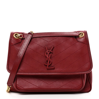 Saint Laurent Lambskin Matelasse Monogram Medium Niki Chain Satchel Rouge Legion 1 of 10