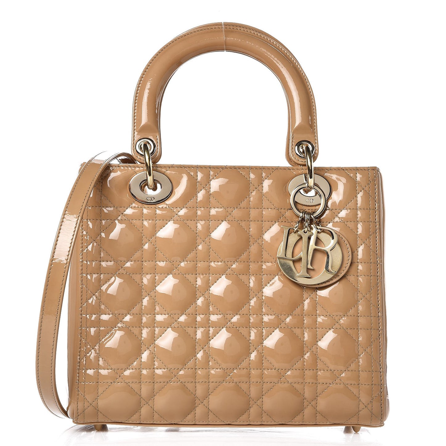 Patent Cannage Medium Lady Dior Beige