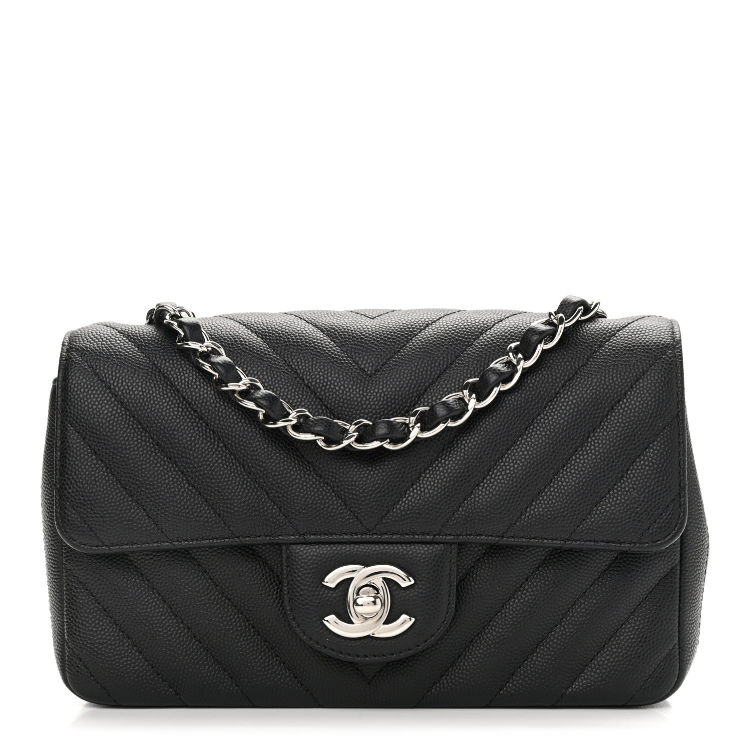 Chanel Caviar Chevron Quilted Mini Rectangular Flap Black 1 of 10