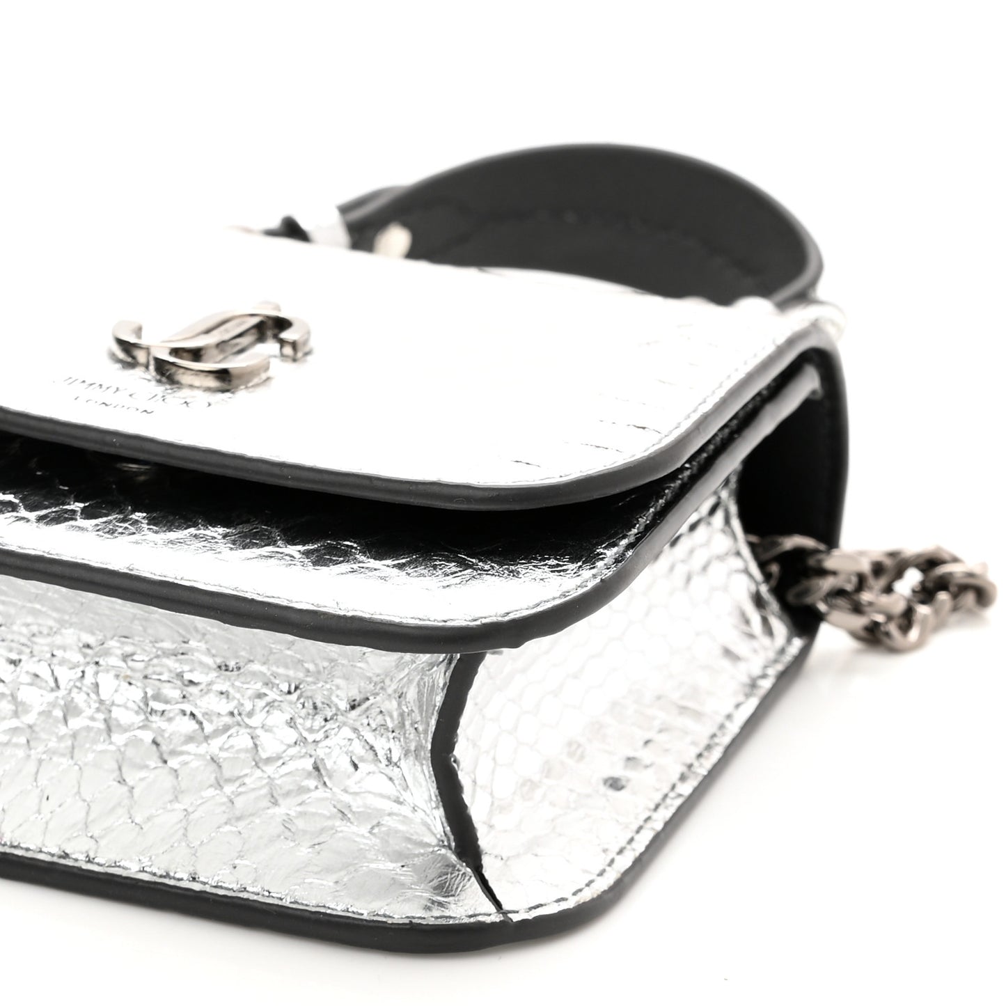 Metallic Calfskin Snakeskin Embossed Varenne Top Handle Satchel Silver