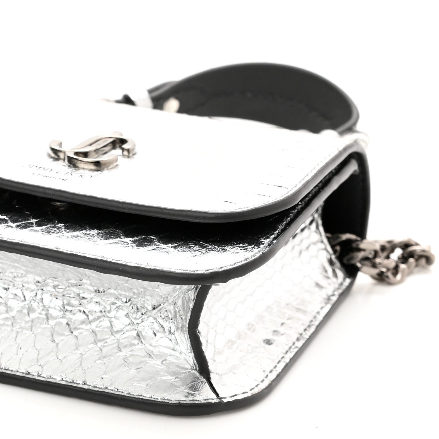 Jimmy Choo Metallic Calfskin Snakeskin Embossed Varenne Top Handle Satchel Silver 10 of 10