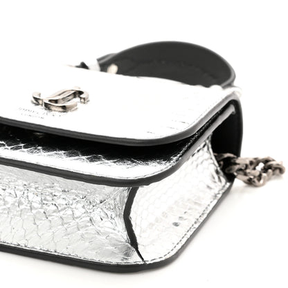 Jimmy Choo Metallic Calfskin Snakeskin Embossed Varenne Top Handle Satchel Silver 10 of 10