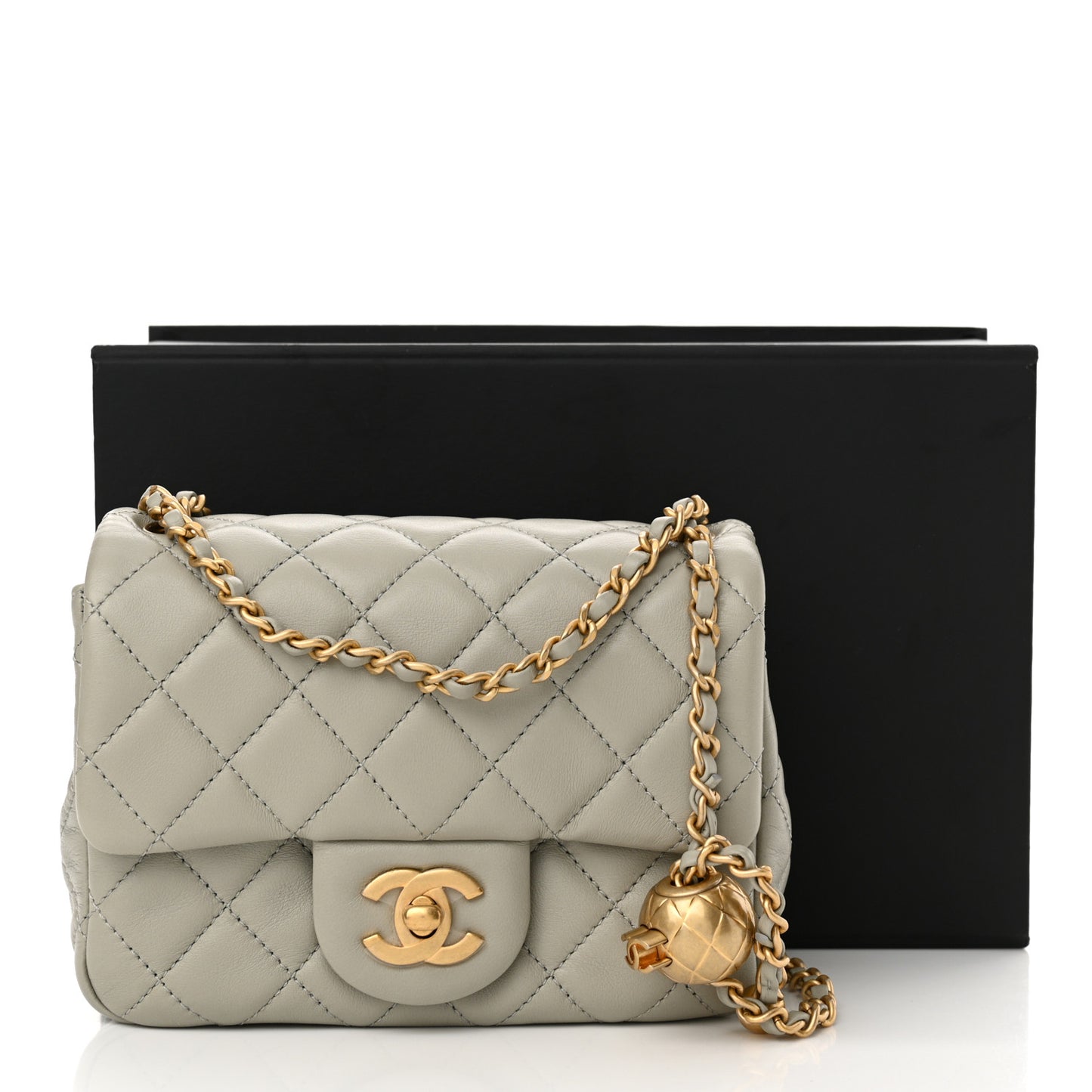 Lambskin Quilted Mini Pearl Crush Flap Grey