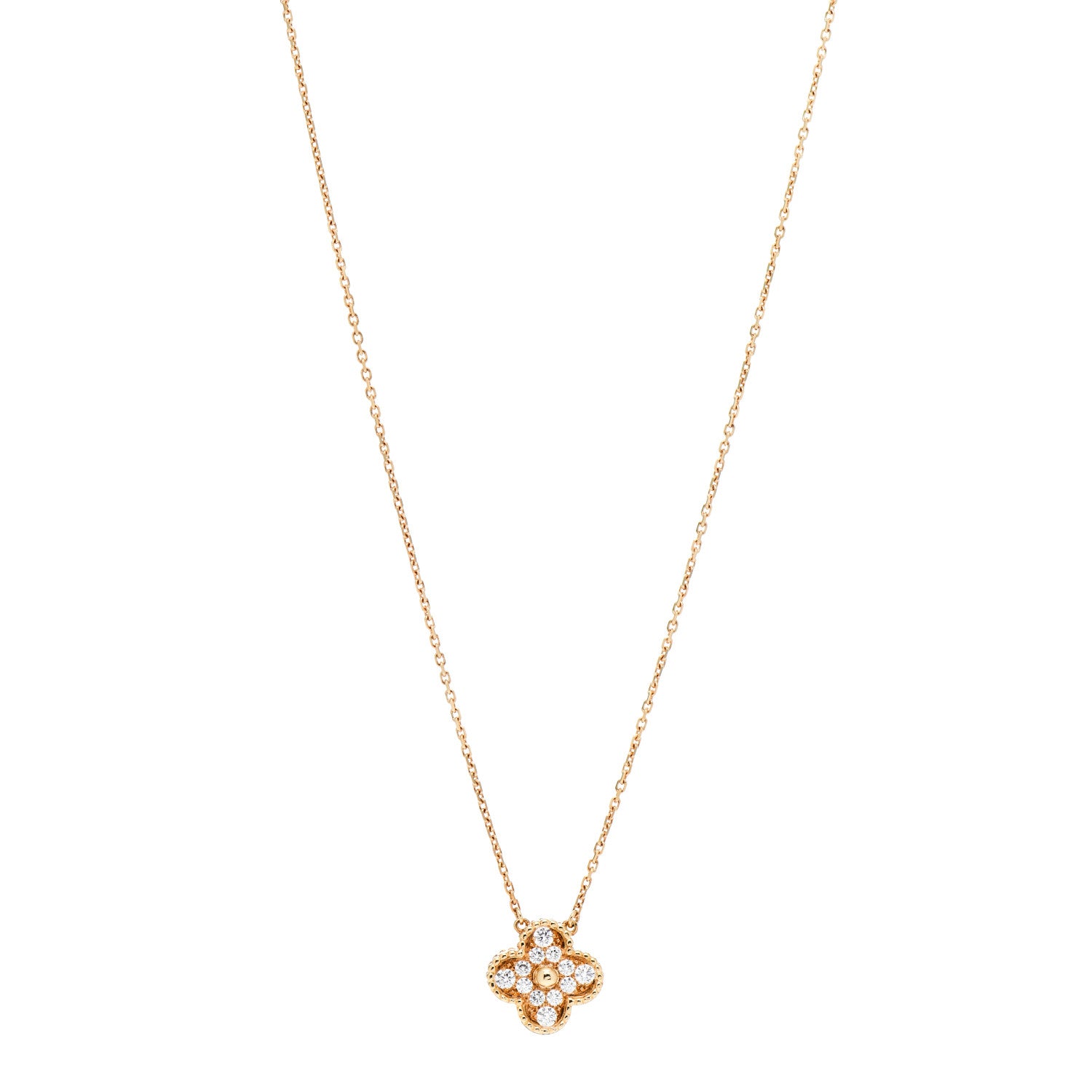 Van Cleef & Arpels 18K Yellow Gold Diamond Vintage Alhambra Pendant Necklace 1 of 5