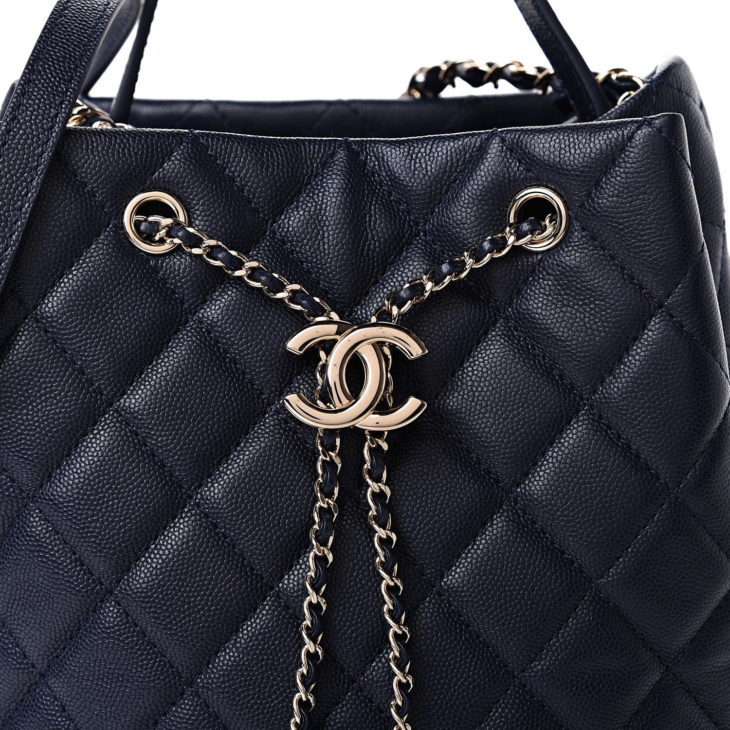Chanel Caviar Quilted Rolled Up Bucket Drawstring Bag Navy 7 of 10