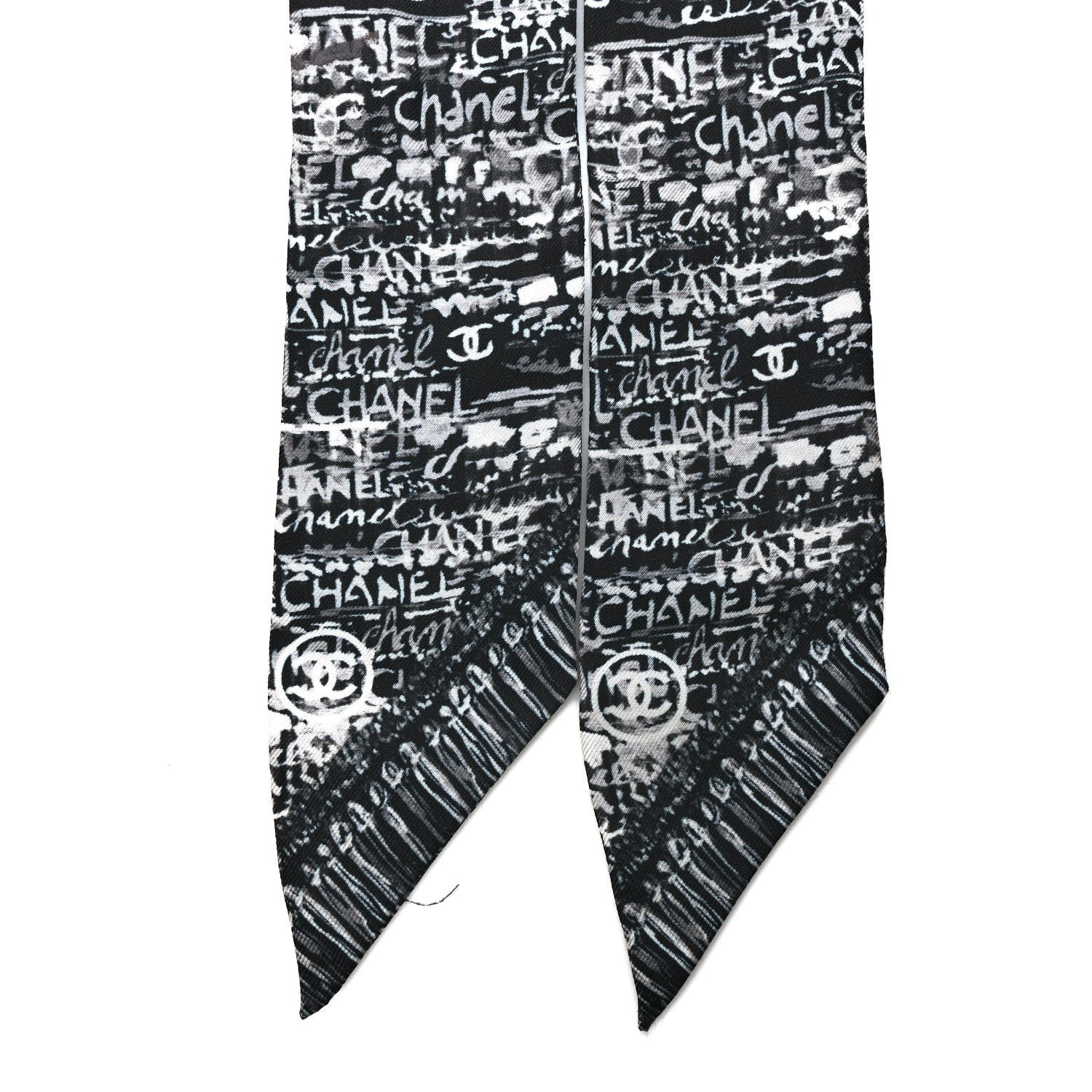 Chanel Silk CC Slim Bandeau Scarf Black White 3 of 4