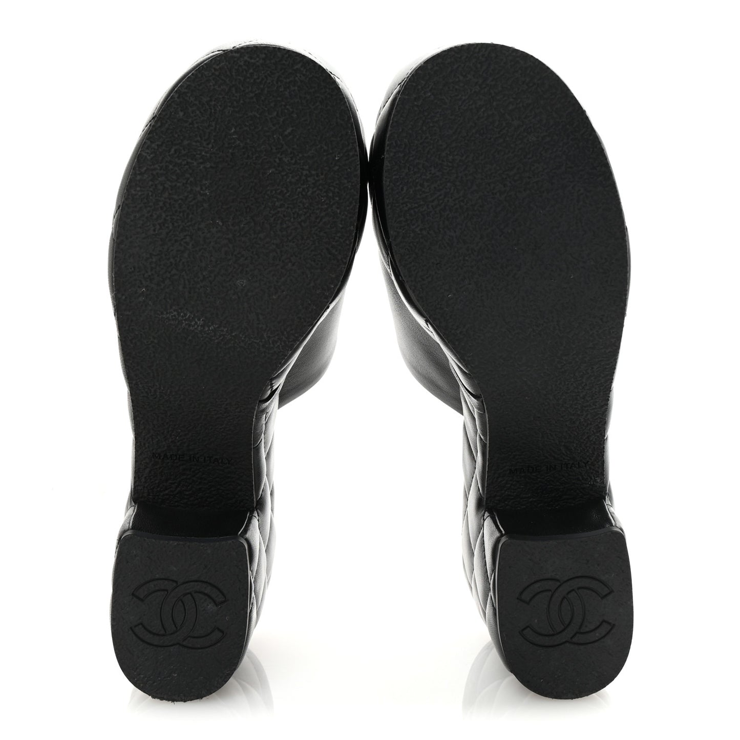 Lambskin Quilted CC Platform Mules 36 Black