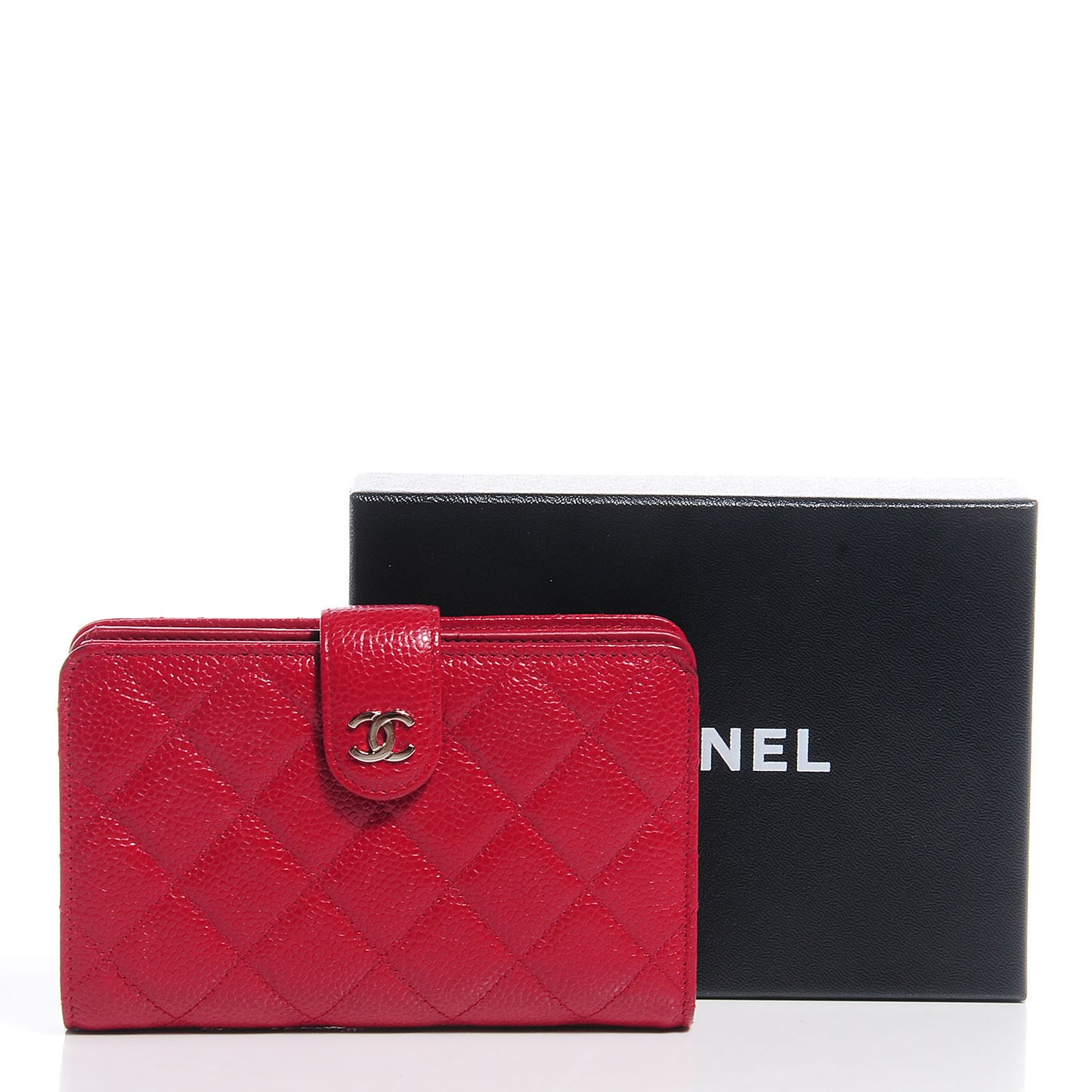 Caviar Quilted Zipped Pocket Wallet Red