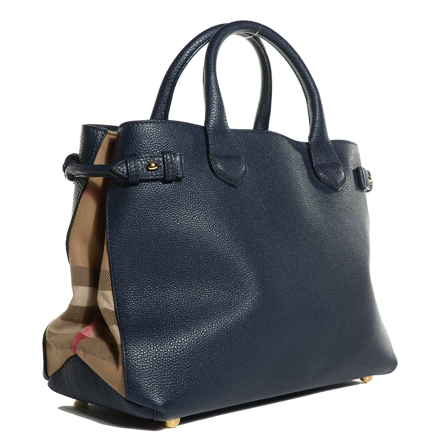 Grainy Calfskin House Check Medium Banner Tote Ink Blue