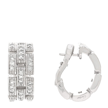 Cartier 18K White Gold Diamond Panthere Maillon 3 Row Paved Earrings 1 of 5