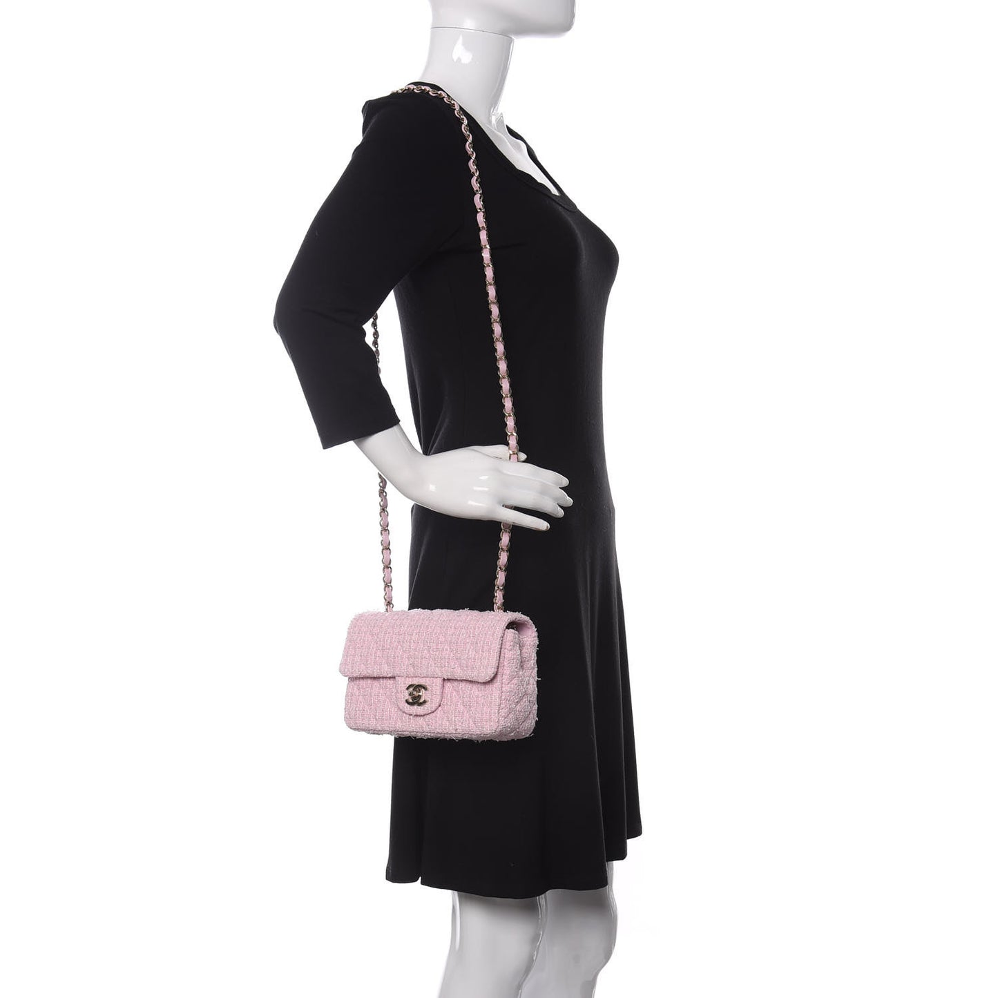 Tweed Quilted Mini Rectangular Flap Pink