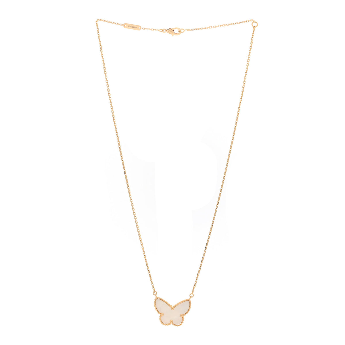 Van Cleef & Arpels 18k Yellow Gold Mother of Pearl Lucky Alhambra Butterfly Pendant Necklace 3 of 4