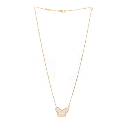 Van Cleef & Arpels 18k Yellow Gold Mother of Pearl Lucky Alhambra Butterfly Pendant Necklace 3 of 4