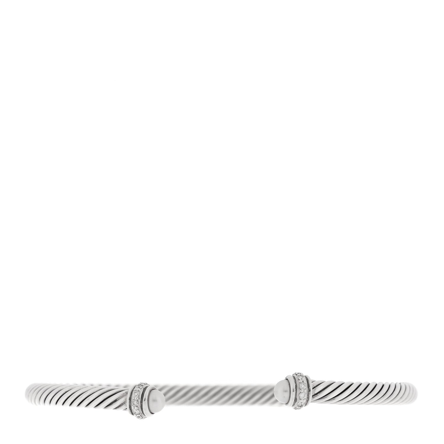 David Yurman Sterling Silver Cultured Pearl Diamond 4mm Cable Classics Bracelet 1 of 4