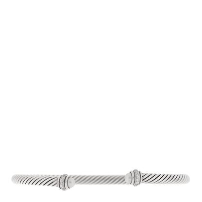 David Yurman Sterling Silver Cultured Pearl Diamond 4mm Cable Classics Bracelet 1 of 4