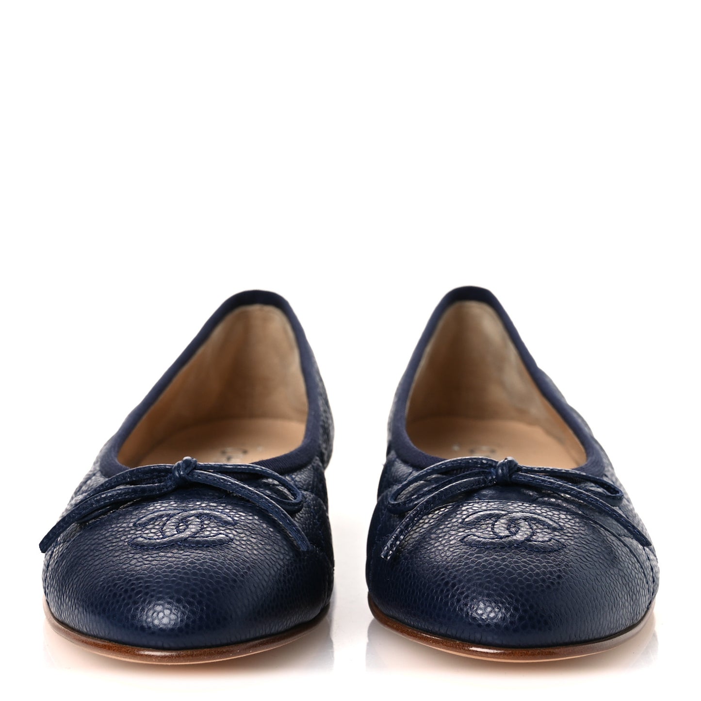 Caviar Quilted CC Cap Toe Ballerina Flats 38.5 Navy