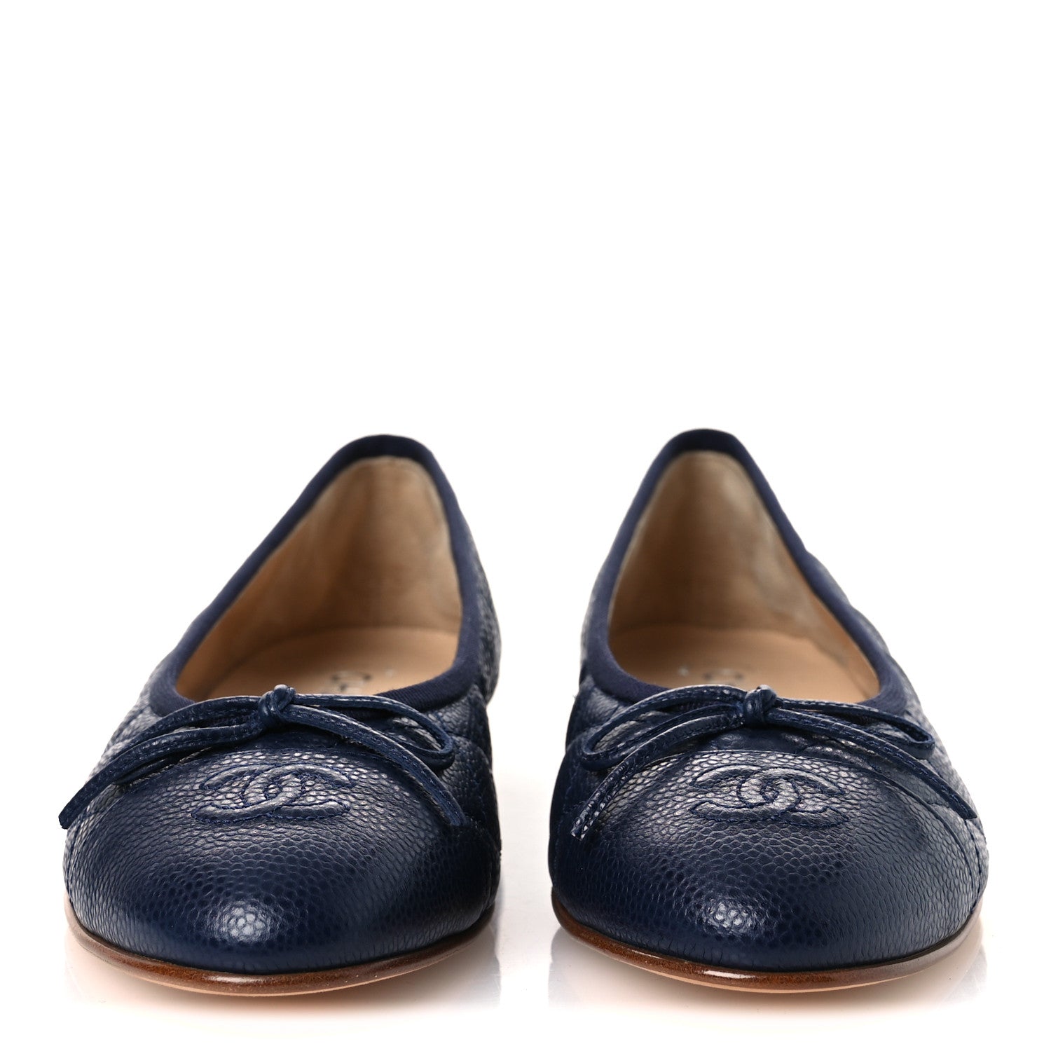 Chanel Caviar Quilted CC Cap Toe Ballerina Flats 38.5 Navy 3 of 11