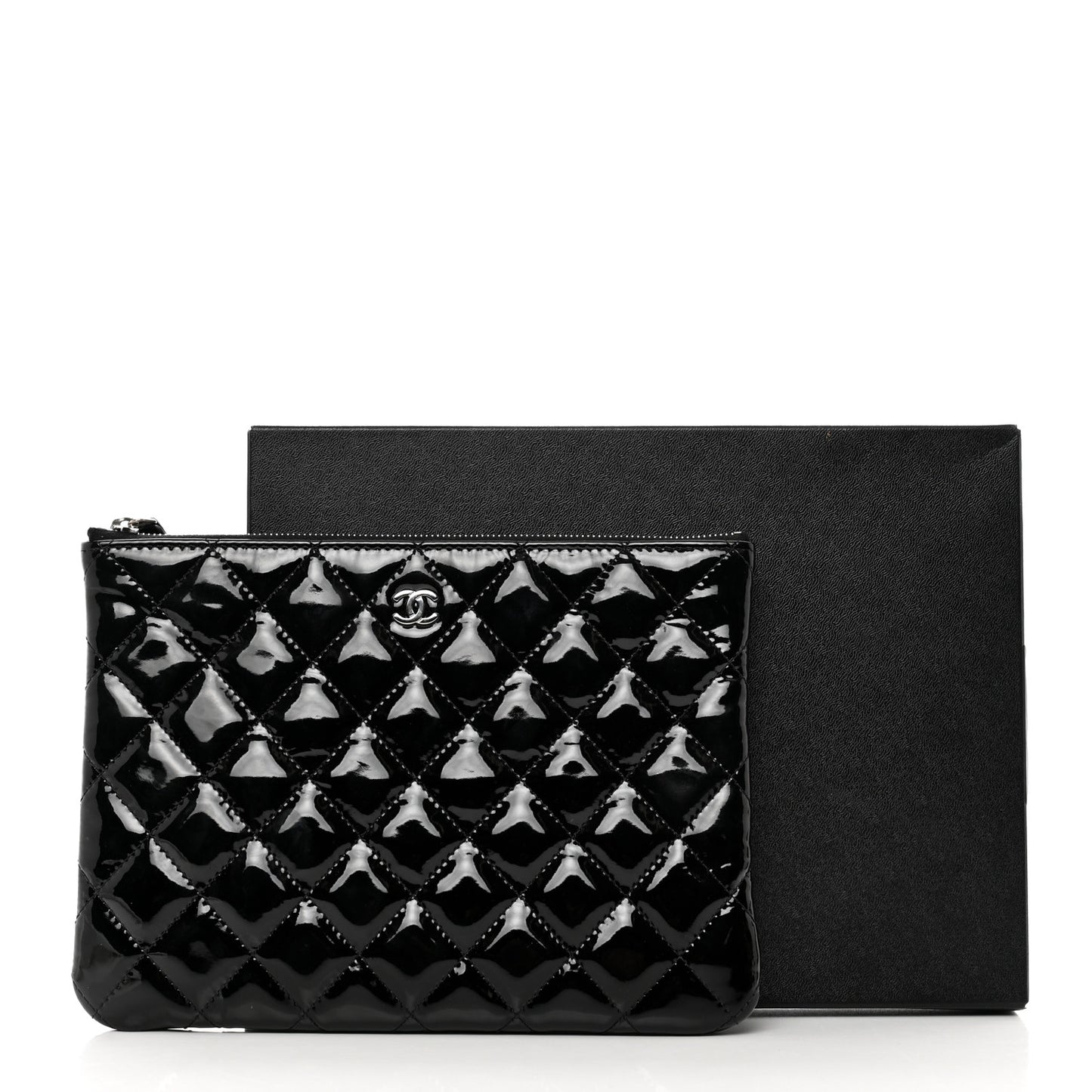 Patent Calfskin Quilted Medium Cosmetic Case Black