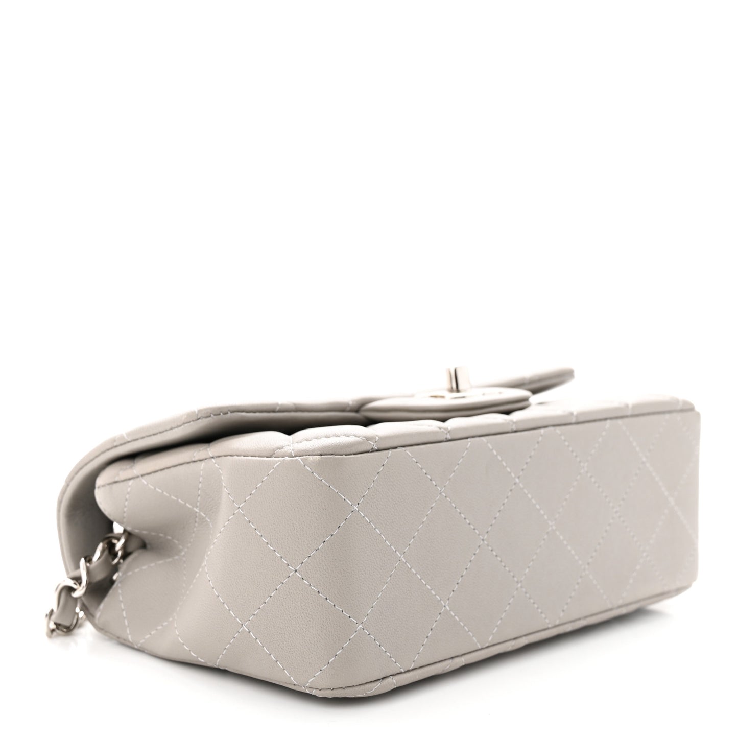 Lambskin Quilted Mini Rectangular Flap Grey
