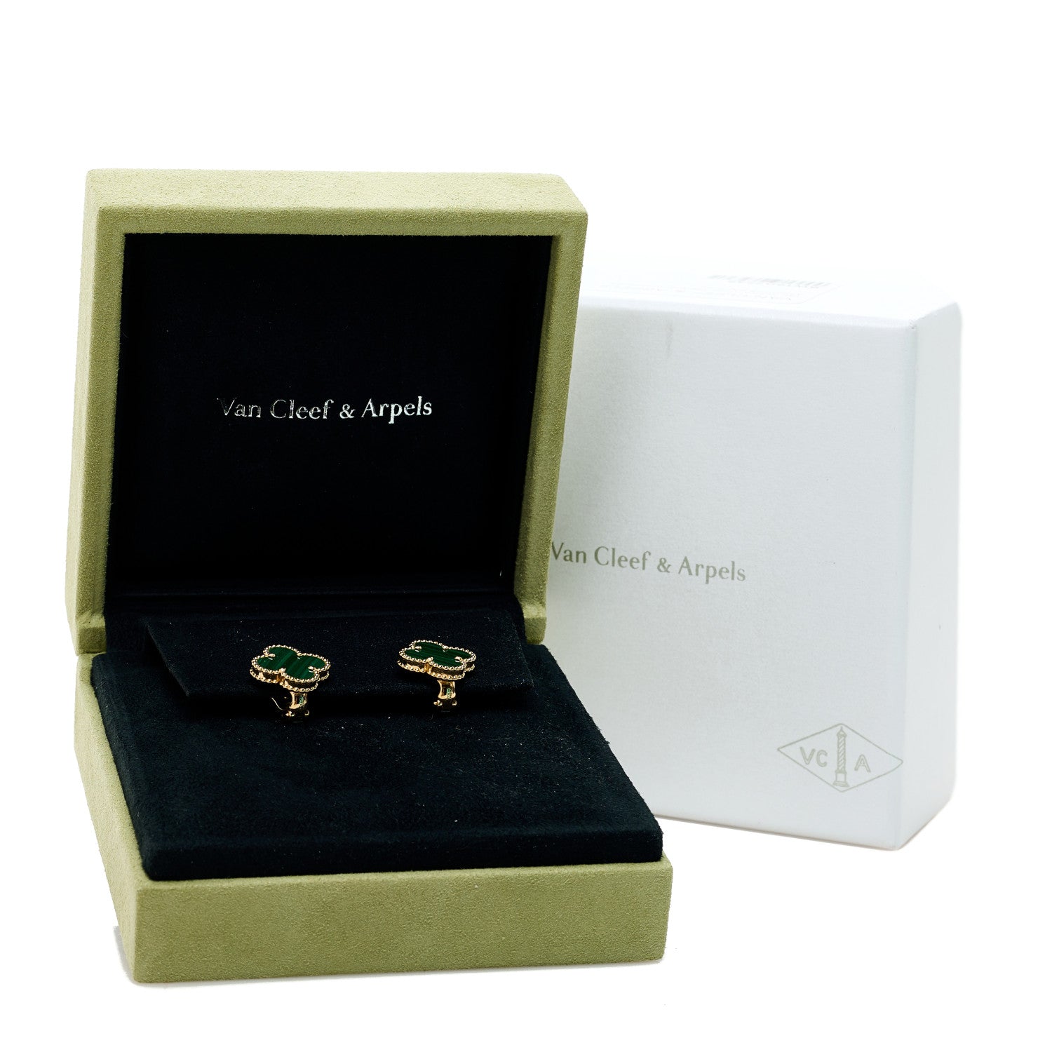 Van Cleef & Arpels 18K Yellow Gold Malachite Vintage Alhambra Earrings 5 of 5