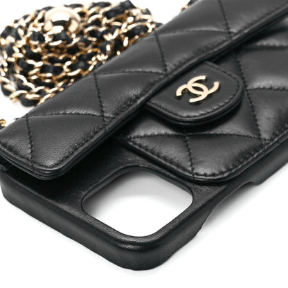 Chanel Lambskin Quilted Pearl Crush iPhone XII Pro Holder With Chain Black 11 of 11