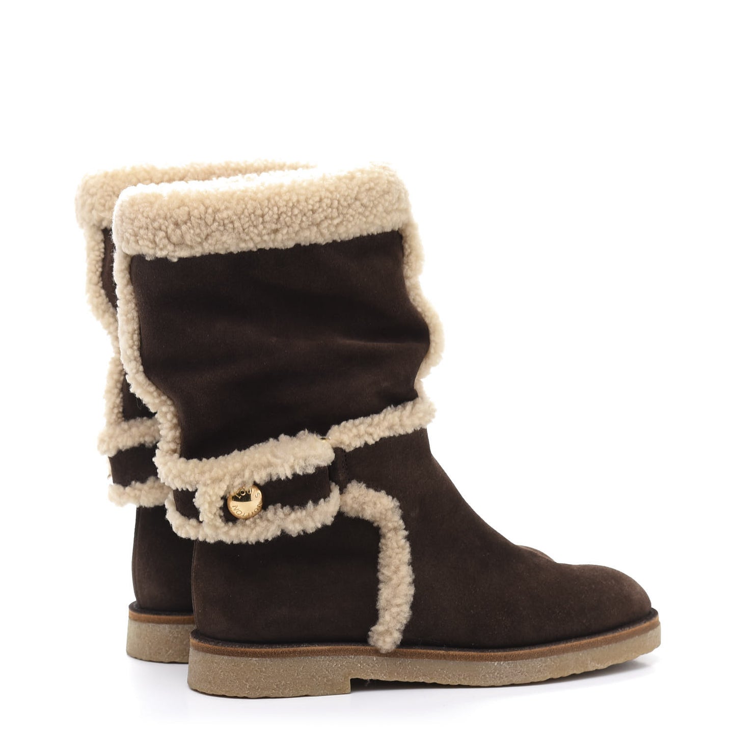 Suede Shearling Snowy Flat Half Boots 38 Marron