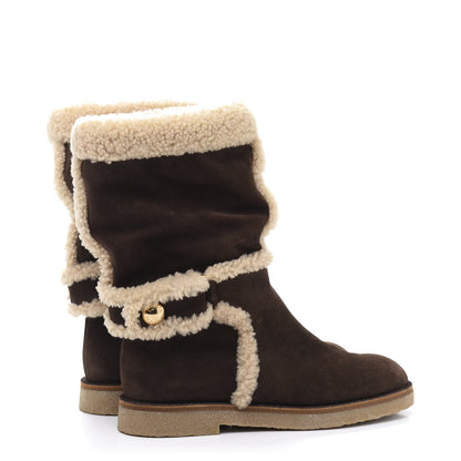 Louis Vuitton Suede Shearling Snowy Flat Half Boots 38 Marron 4 of 7