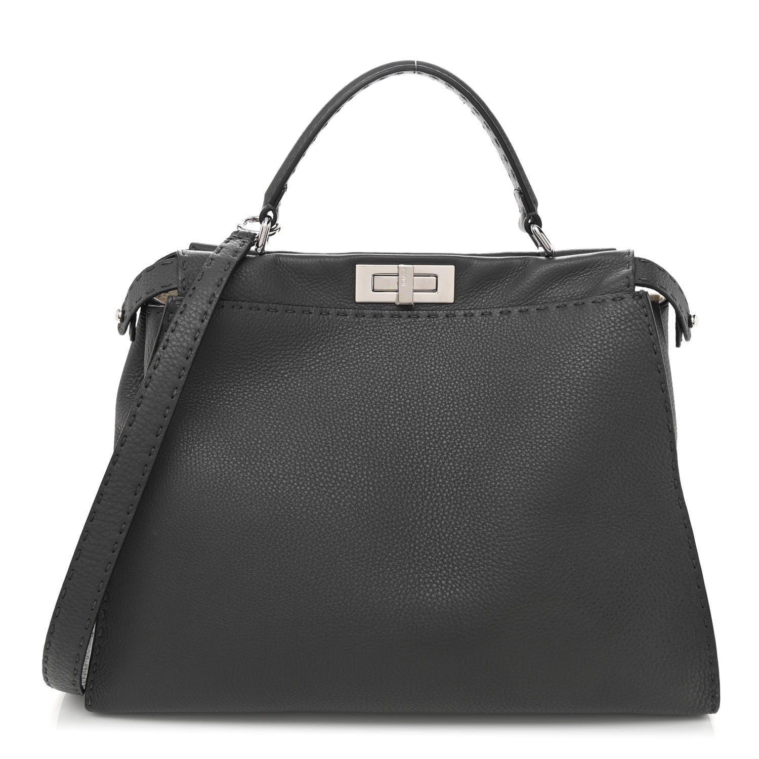 Fendi Cuoio Romano Selleria Bi-Color Large Peekaboo Iconic Satchel Asfalto Latte 1 of 8