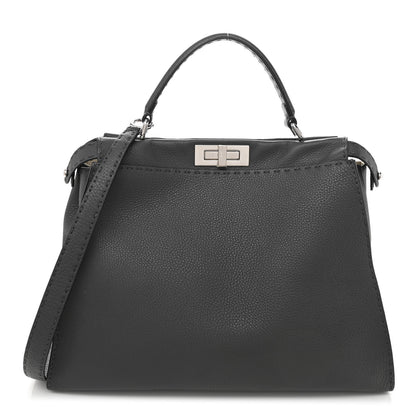Fendi Cuoio Romano Selleria Bi-Color Large Peekaboo Iconic Satchel Asfalto Latte 1 of 8