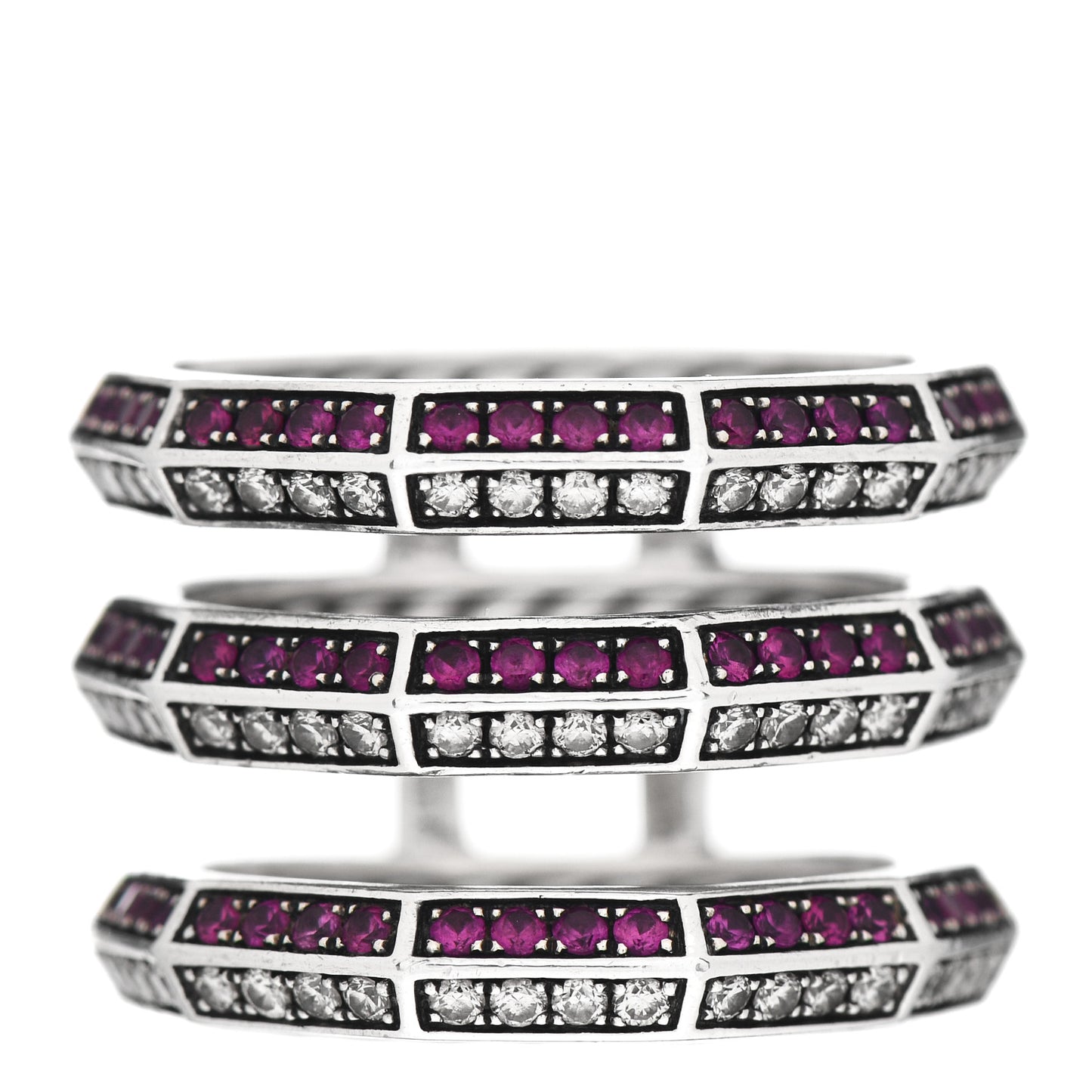Sterling Silver Diamond Ruby Stax Three Row Ring 51 5.75