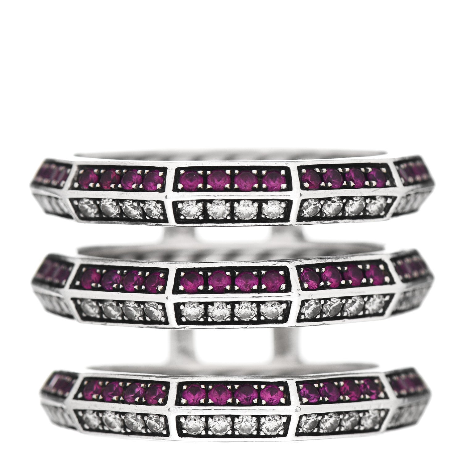 David Yurman Sterling Silver Diamond Ruby Stax Three Row Ring 51 5.75 1 of 4