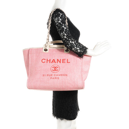 Chanel Woven Straw Raffia Medium Deauville Tote Pink White 2 of 7