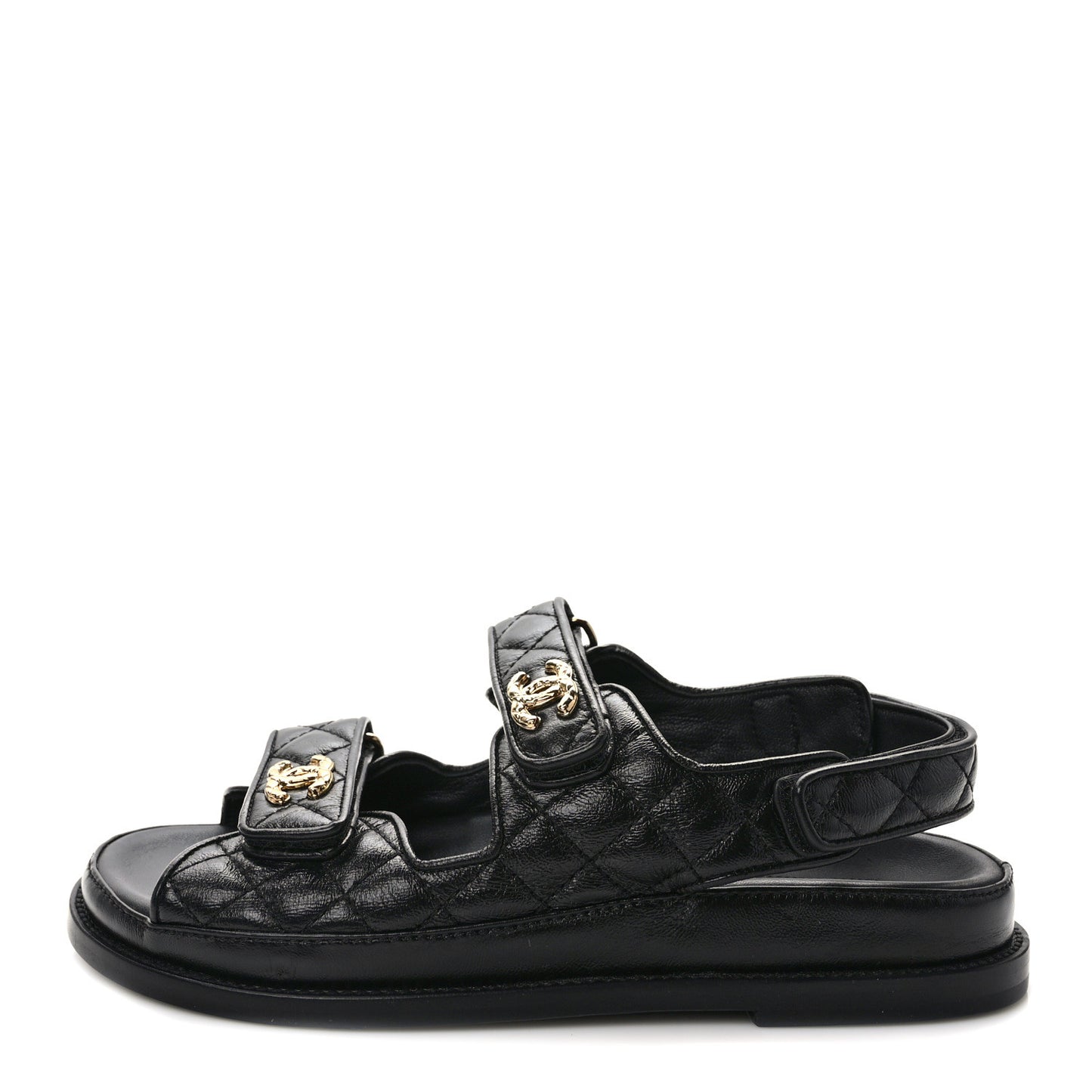 Lambskin Lambskin Quilted Velcro Dad Sandals 37 Black