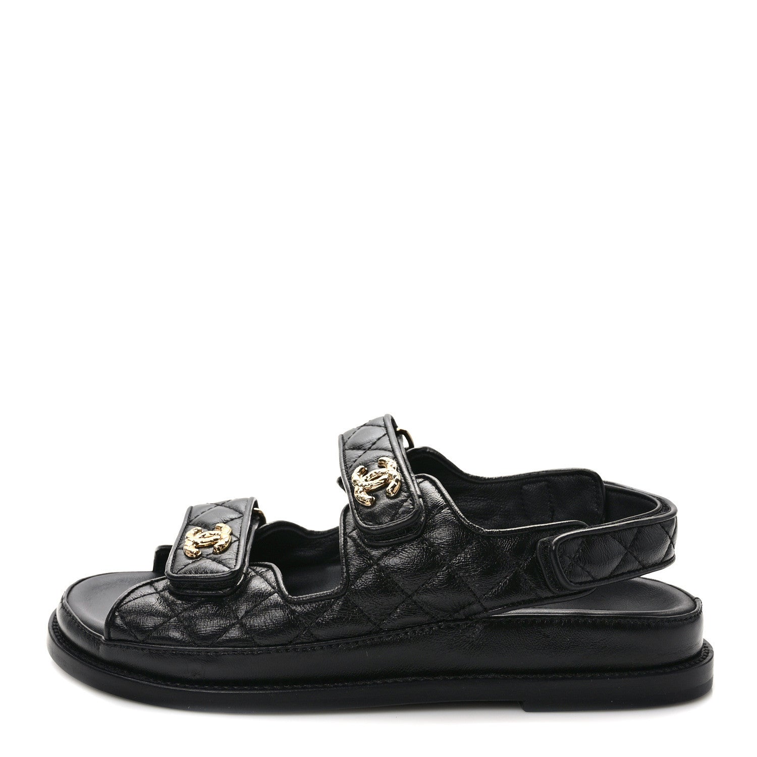 Chanel Lambskin Lambskin Quilted Velcro Dad Sandals 37 Black 1 of 8