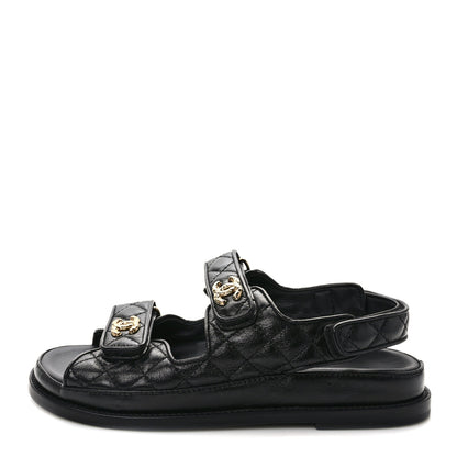 Chanel Lambskin Lambskin Quilted Velcro Dad Sandals 37 Black 1 of 8