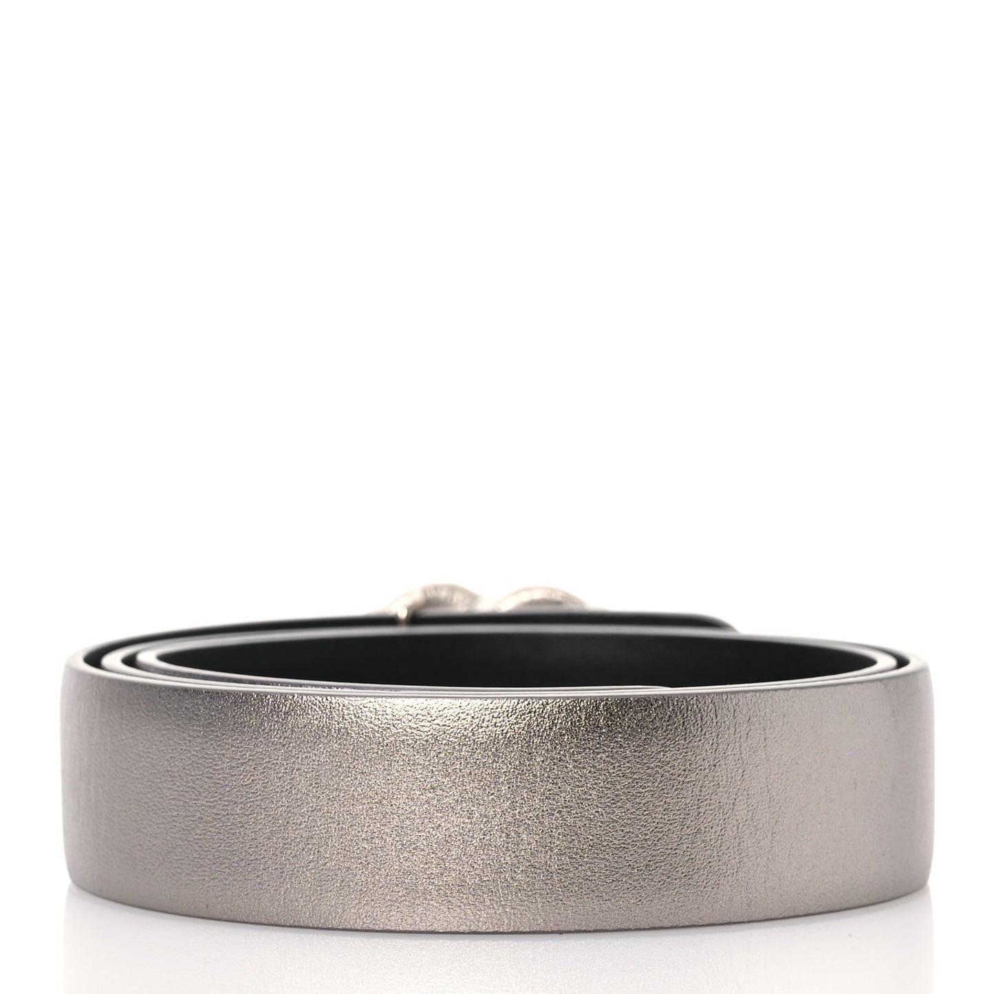 Metallic Calfskin Crystal CC Chain Belt 75 30 Silver