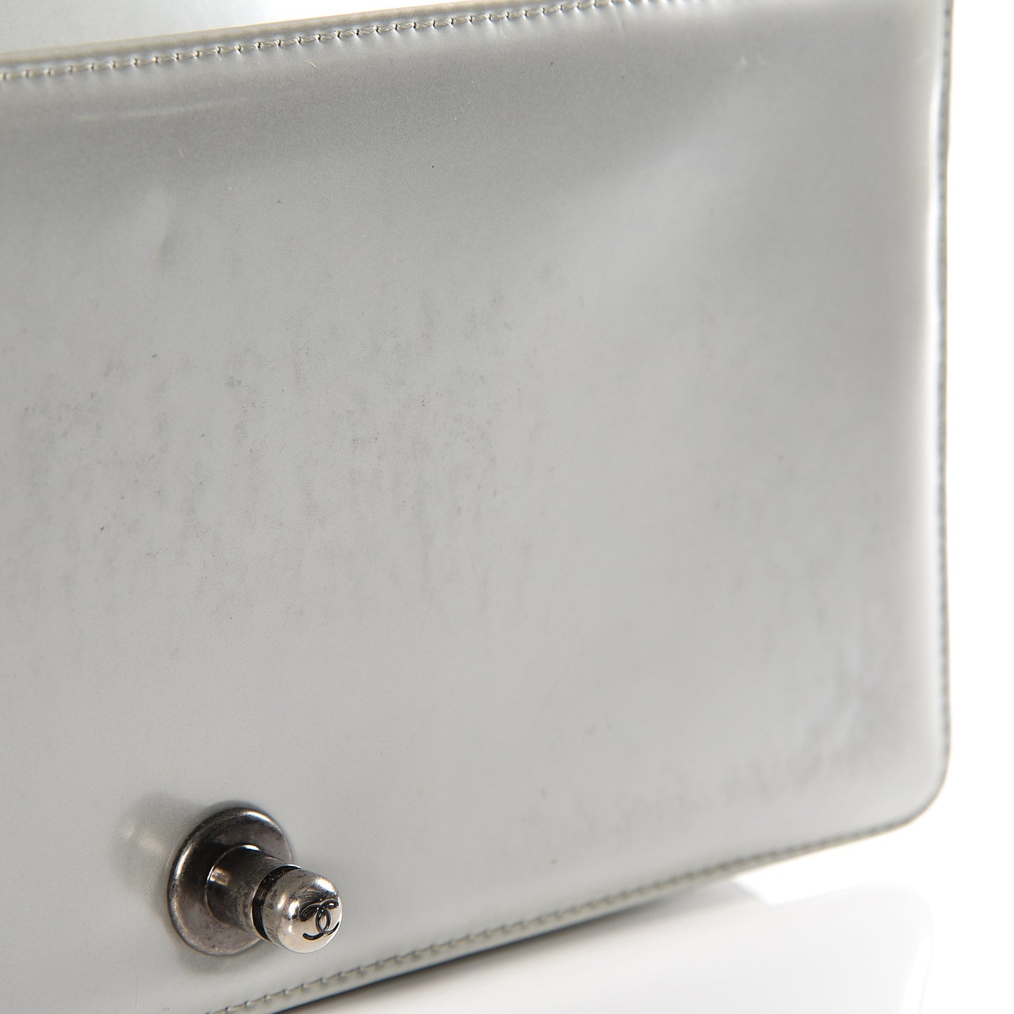 Iridescent Glazed Calfskin Medium Boy Flap Silver
