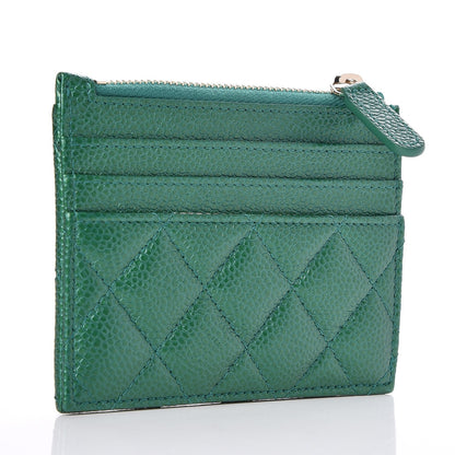 Chanel Metallic Caviar Quilted CC Zip Card Holder Green 3 of 8