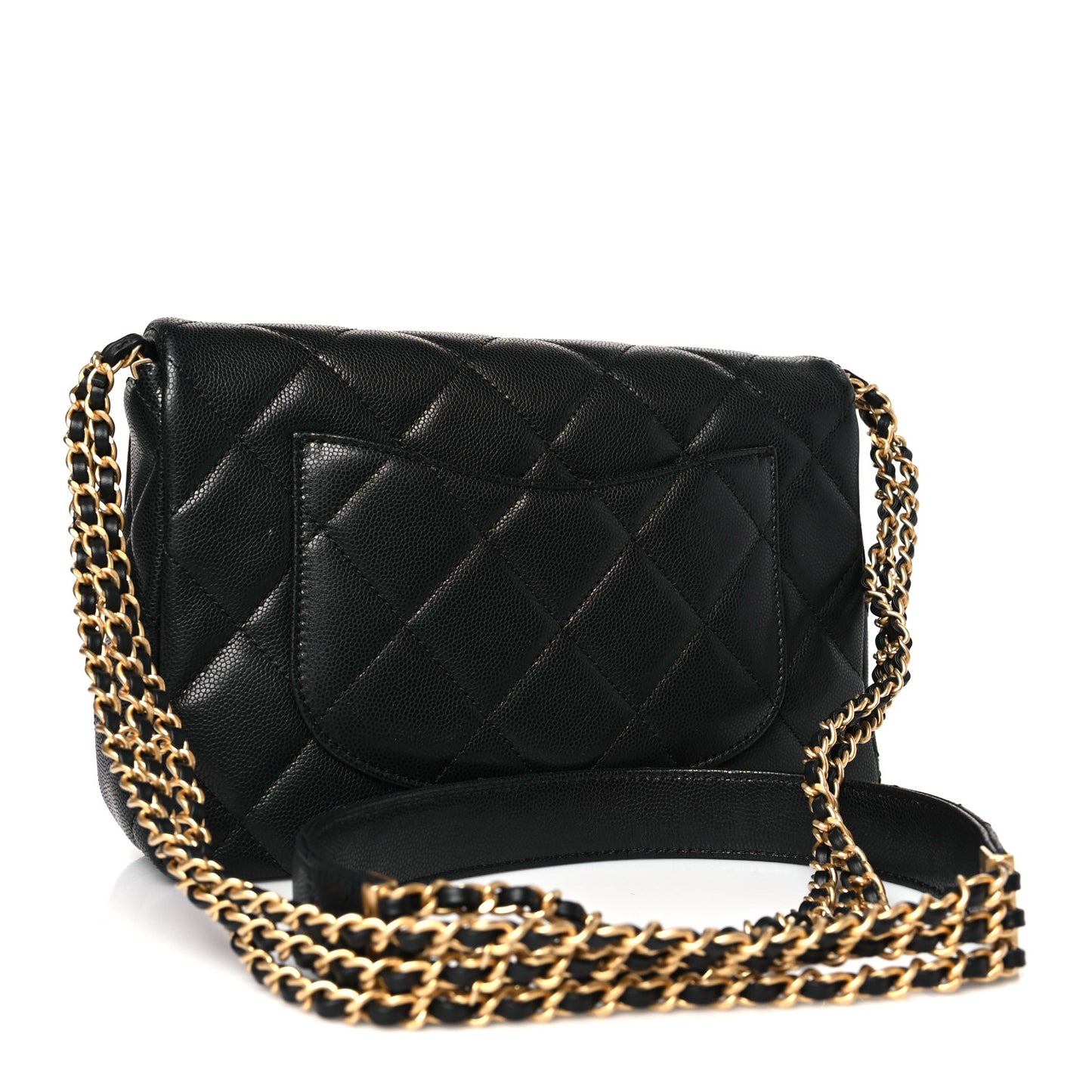 Caviar Quilted Chain Messenger Flap Bag Black