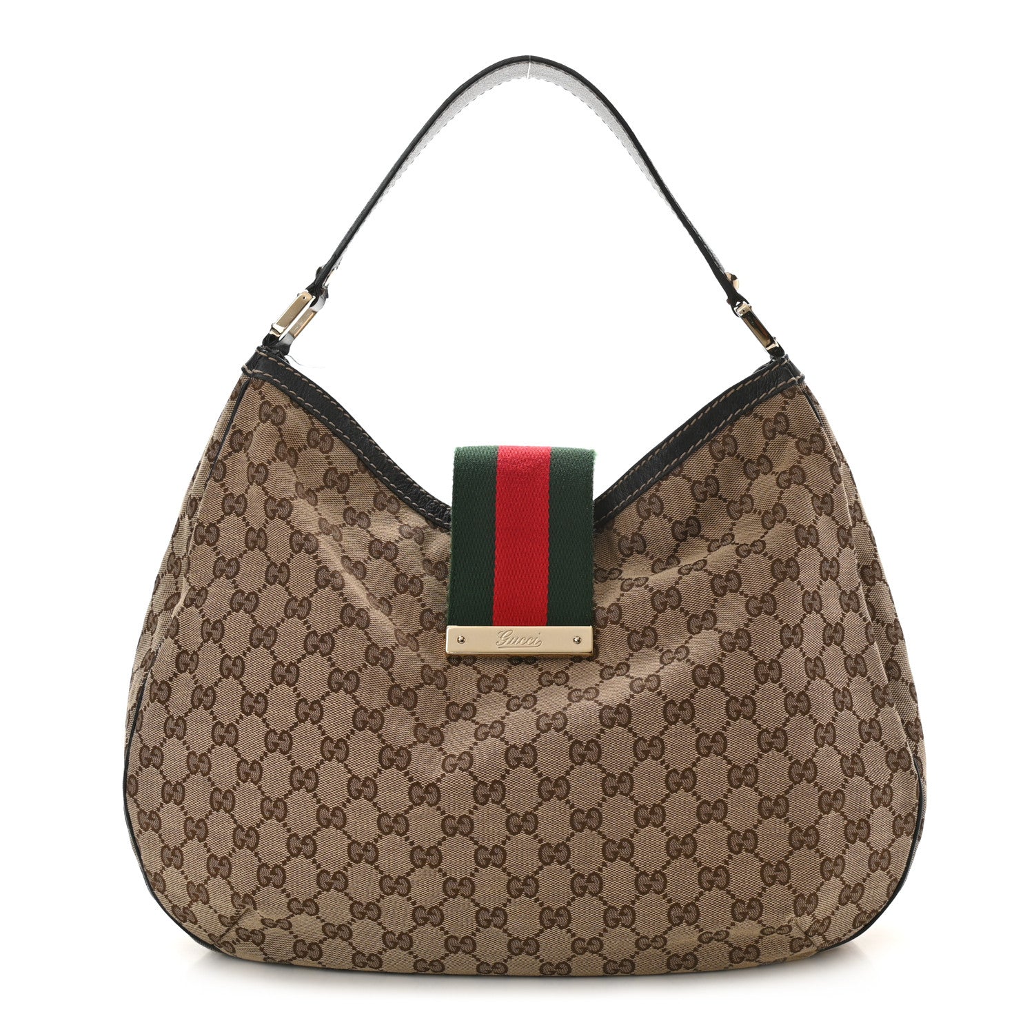Gucci Monogram Large New Ladies Web Hobo Dark Brown 1 of 17