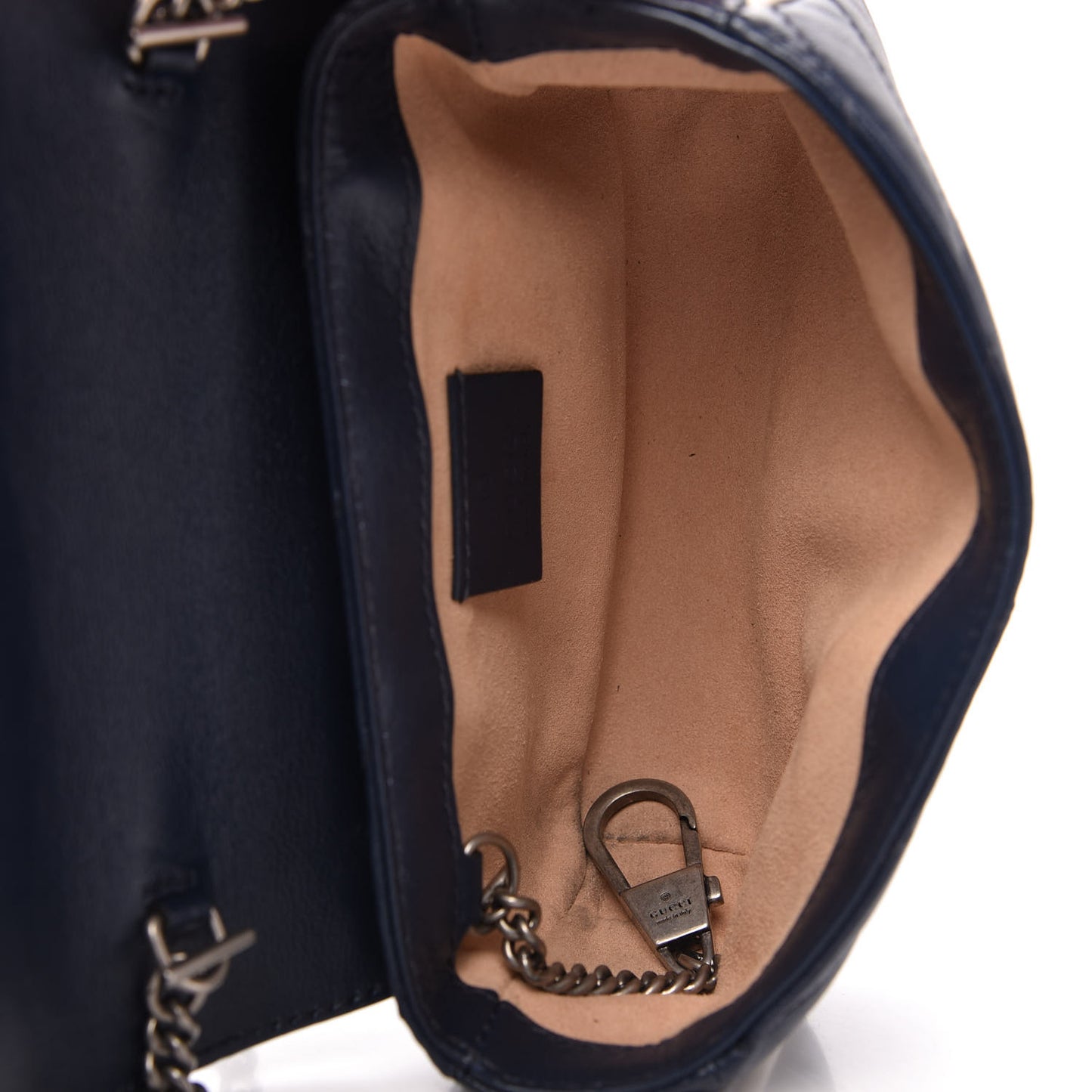 Vintage Effect Calfskin Matelasse Diagonal Super Mini Torchon GG Marmont Shoulder Bag Blue Agata Mystic White