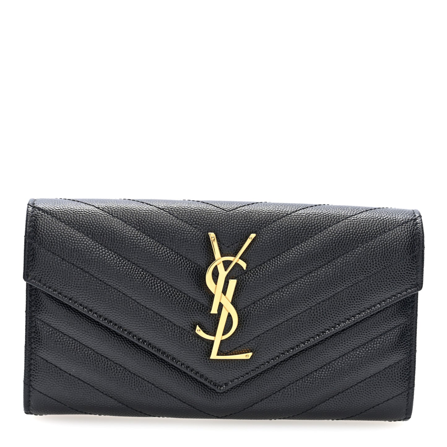 Grain De Poudre Matelasse Chevron Monogram Flap Wallet Black