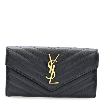 Saint Laurent Grain De Poudre Matelasse Chevron Monogram Flap Wallet Black 1 of 6