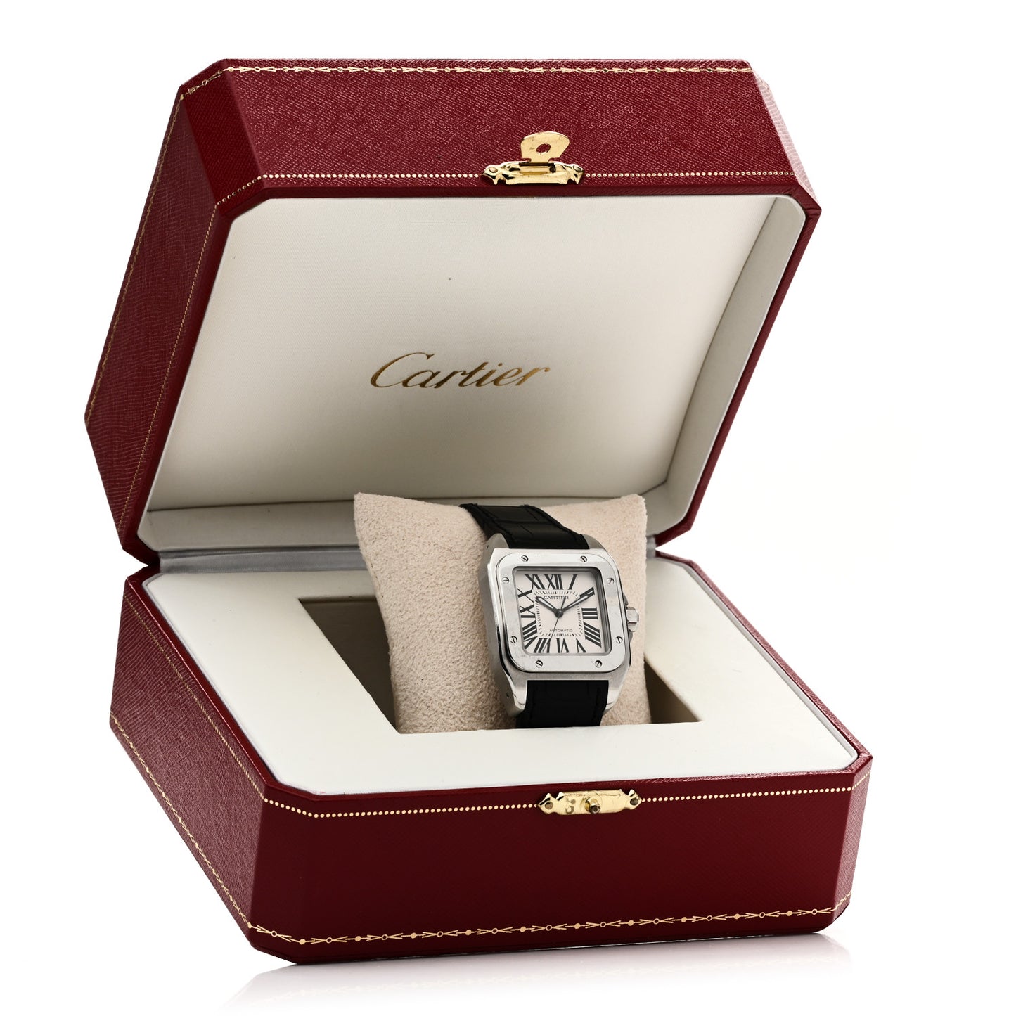 Stainless Steel Alligator 33mm Santos 100 Automatic Watch