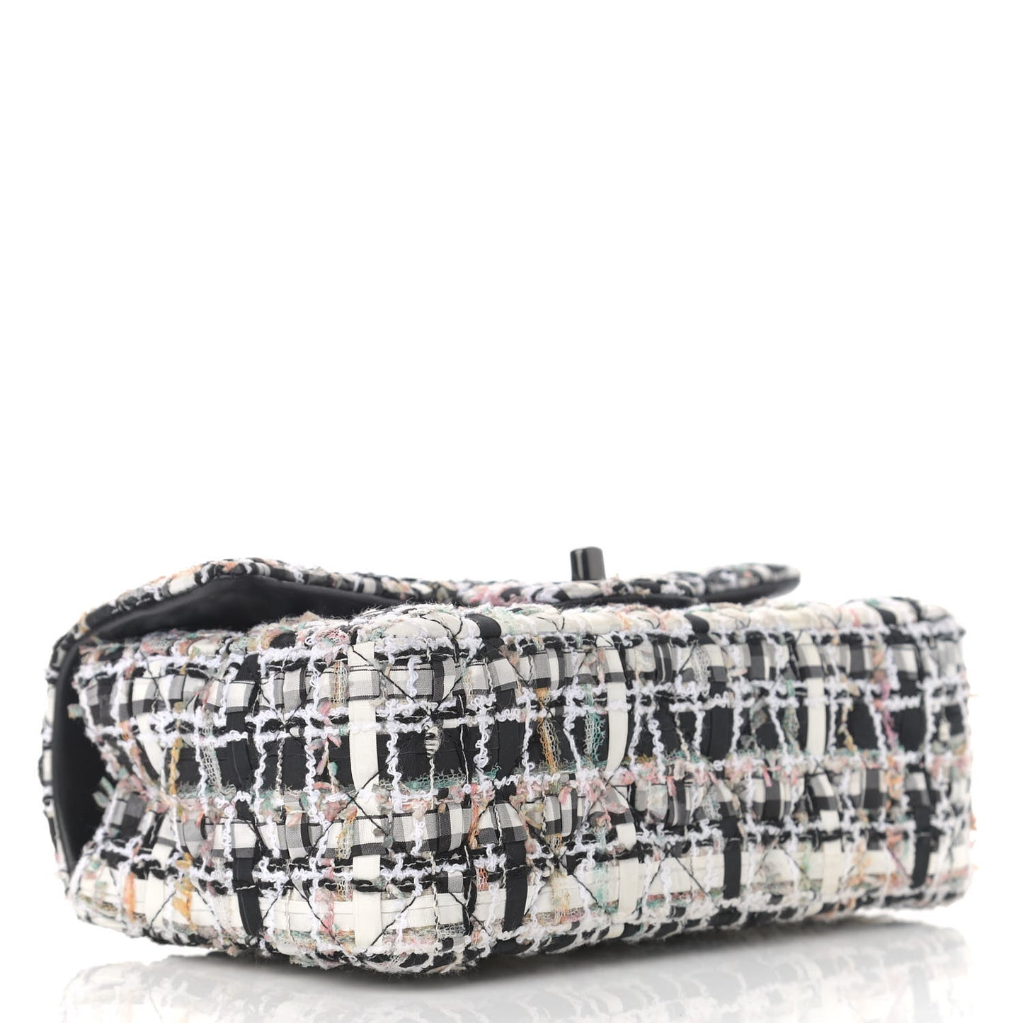 Tweed Quilted Mini Rectangular Flap White Black Multicolor