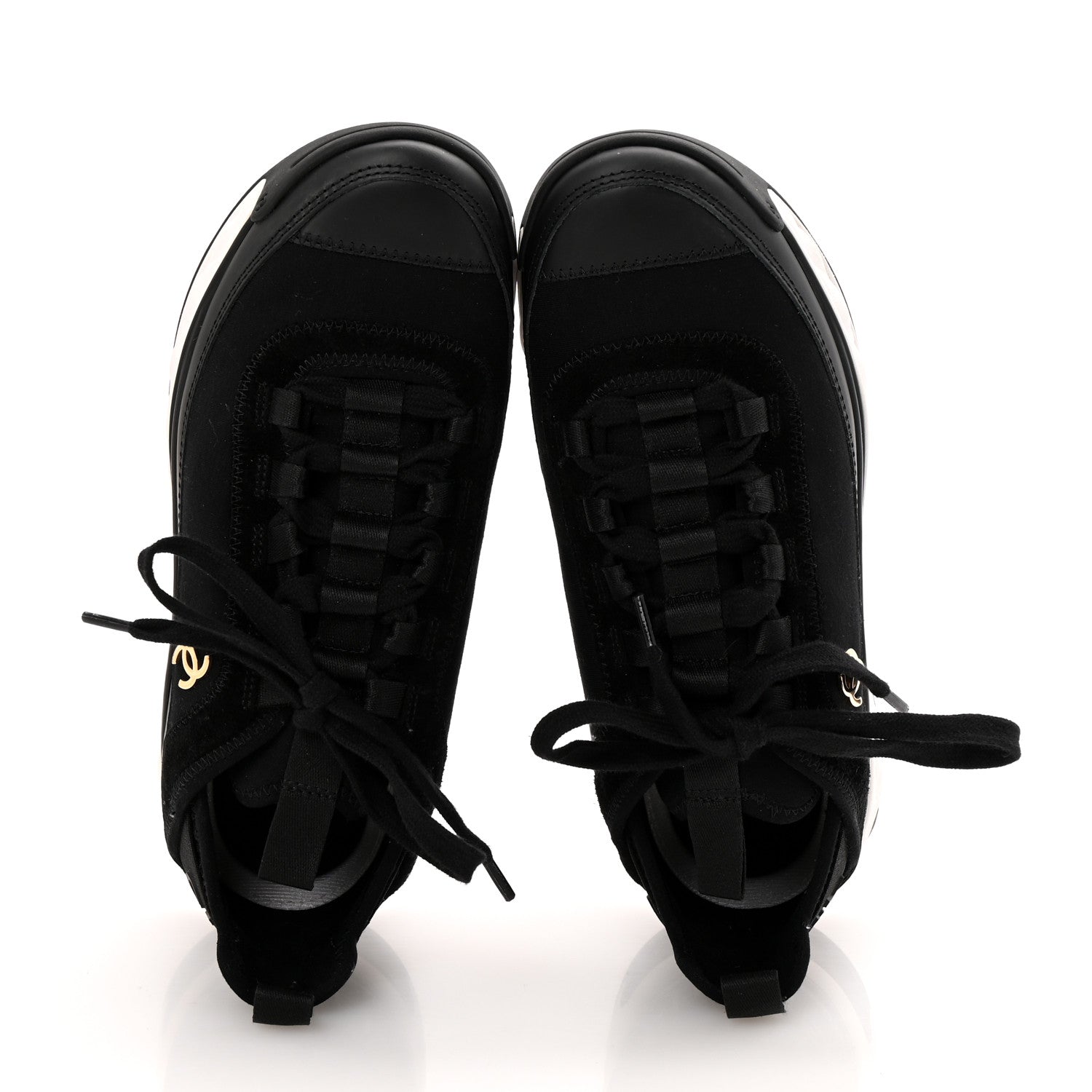 Chanel Velvet Calfskin Mixed Fibers CC Sneakers 36 Black 2 of 10