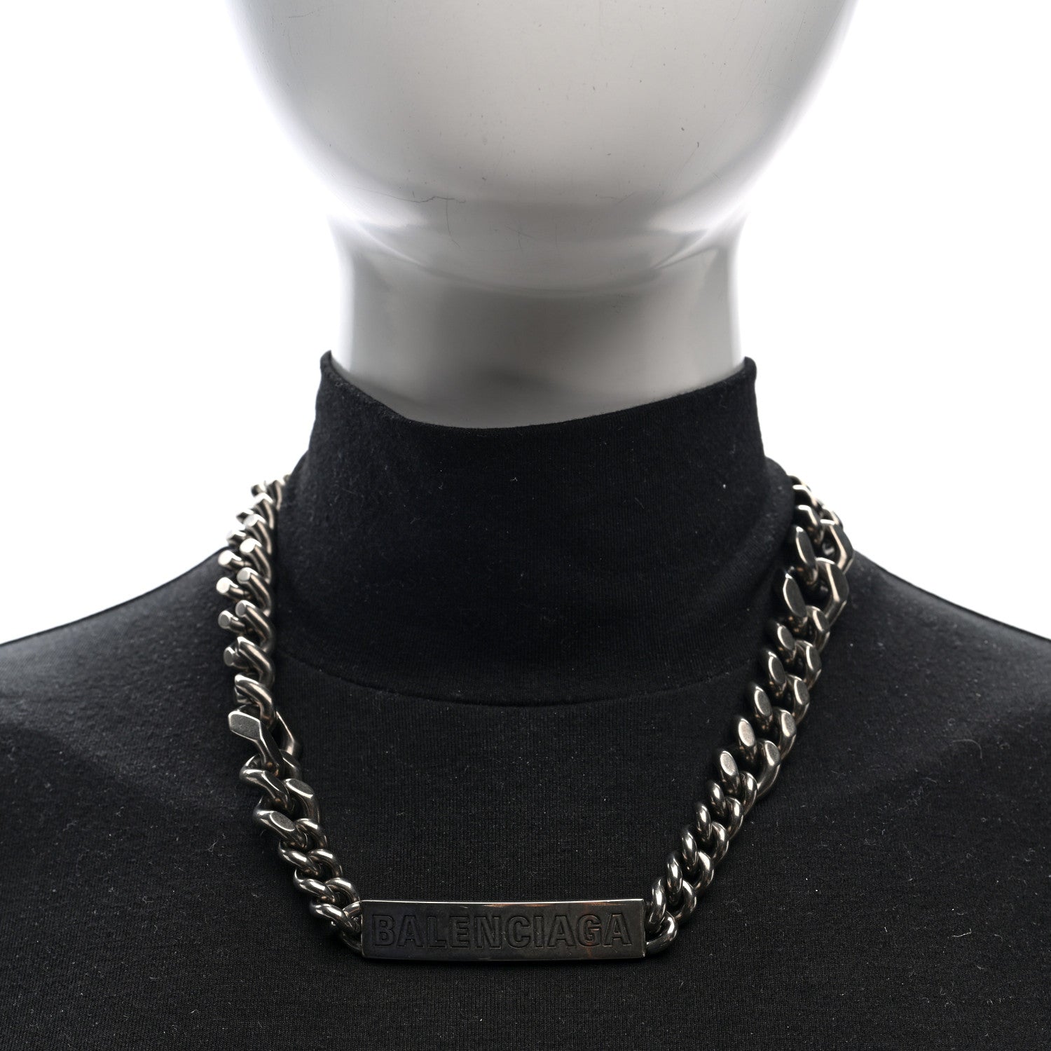Balenciaga Brass Plate Twist Necklace Antique Silver 2 of 5